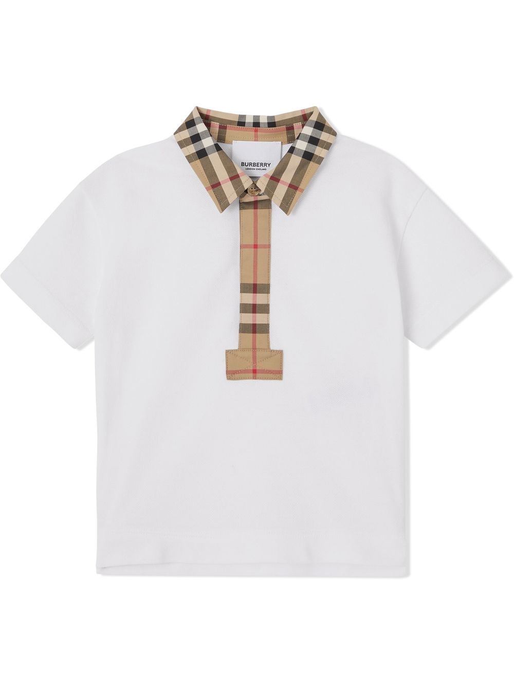 Burberry Kids 博柏利 格纹边饰短袖polo衫 - 白色