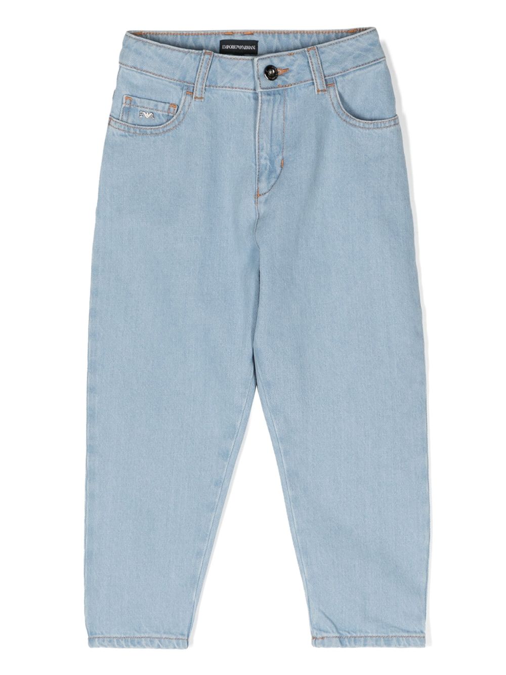 Emporio Armani Kids logo标牌锥形裤腿牛仔裤 - 蓝色