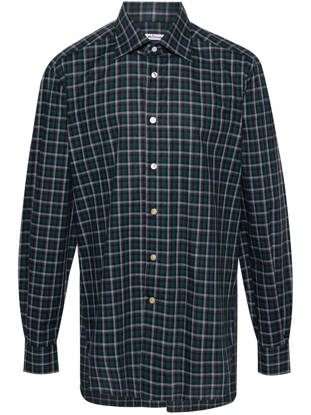 Kiton 格纹棉衬衫 - 绿色
