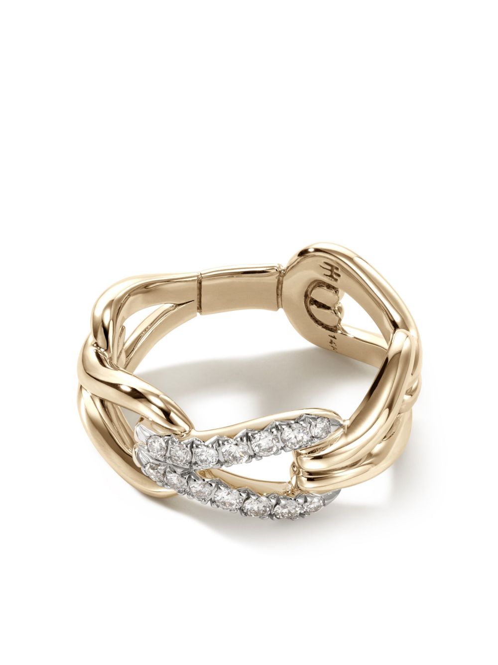John Hardy 18K黄金 Surf Pavé Link 钻石戒指 - 金色