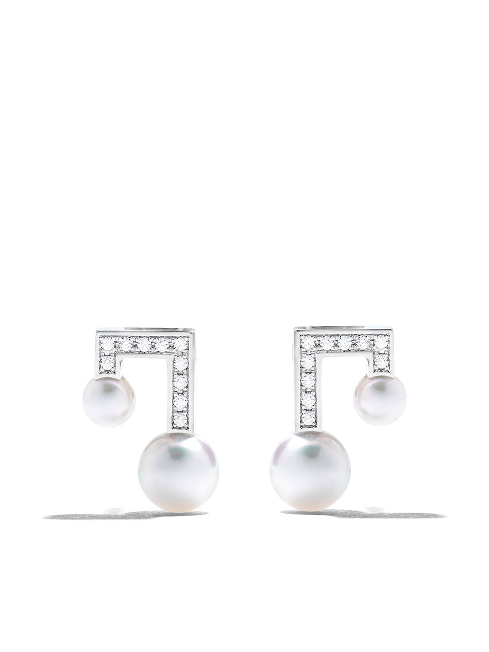 TASAKI Balance Note Collection Line 18K白金阿古屋珍珠钻石耳环 - 银色