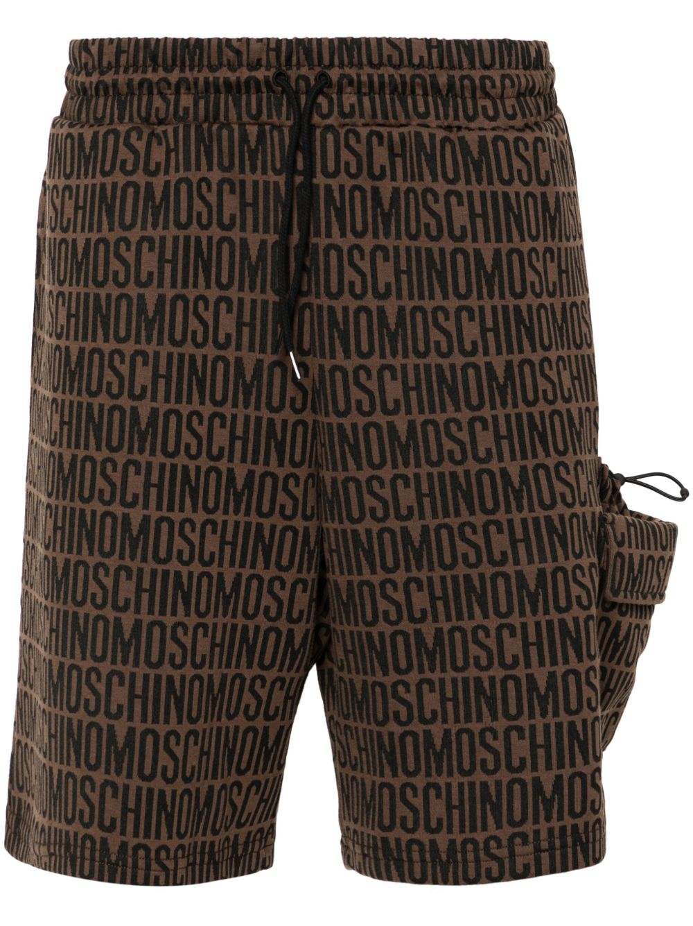 Moschino logo提花运动短裤 - 褐色