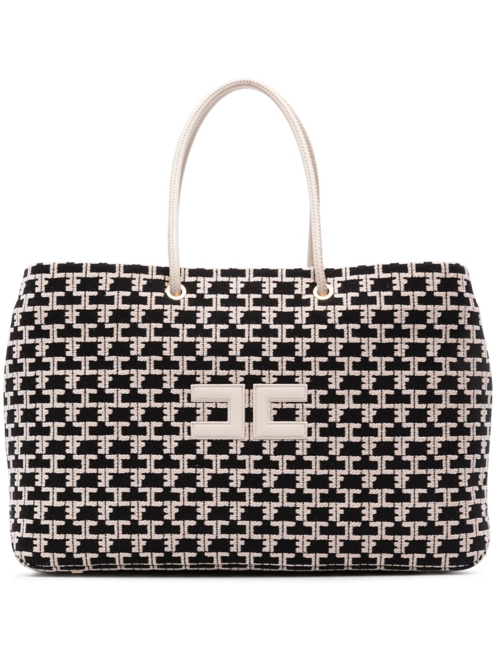Elisabetta Franchi logo貼花经典印花托特包 - 中性色