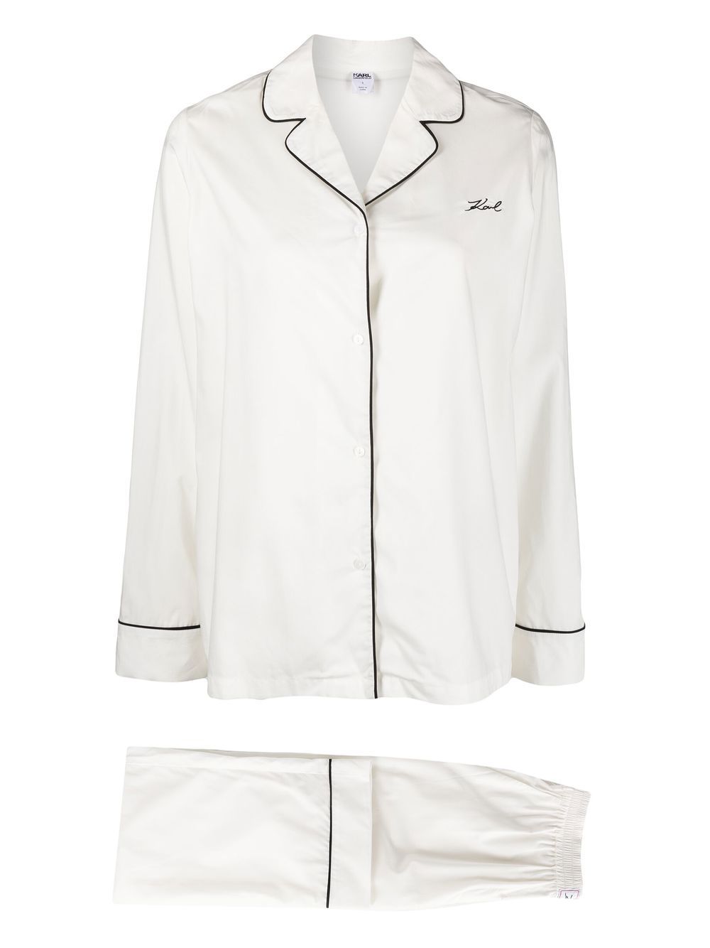 Karl Lagerfeld logo刺绣双色睡衣 - 白色