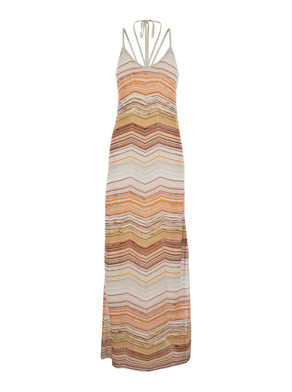 Missoni 挂脖系带人字纹针织长裙