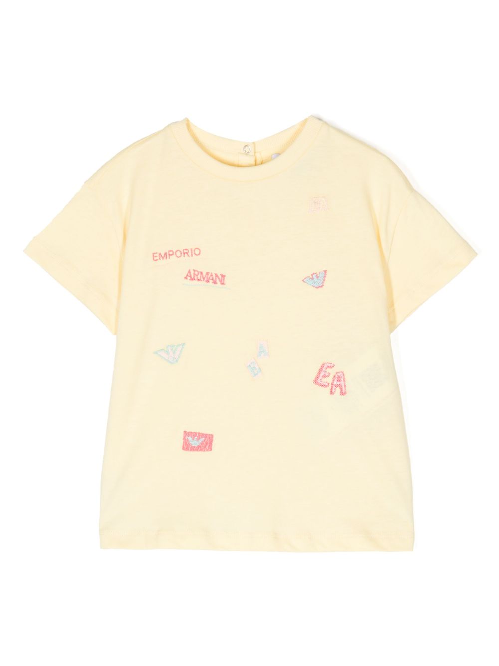 Emporio Armani Kids logo刺绣棉T恤 - 黄色