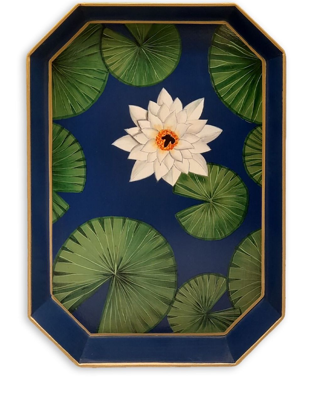 Les-Ottomans Flowers 手绘感铁制托盘 - 蓝色