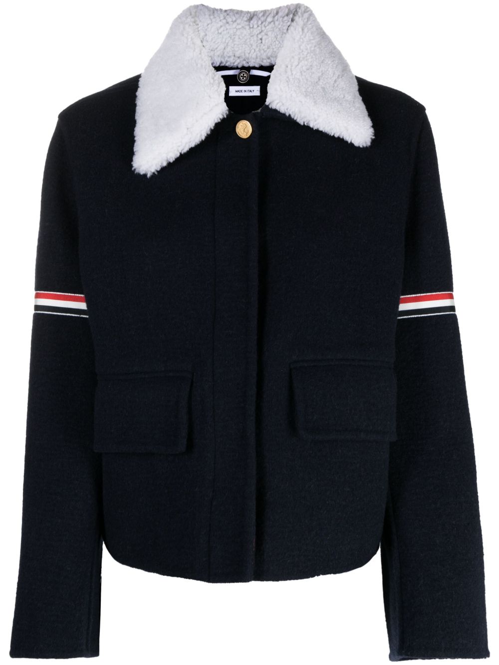 Thom Browne 红白蓝条纹皮草领夹克 - 蓝色