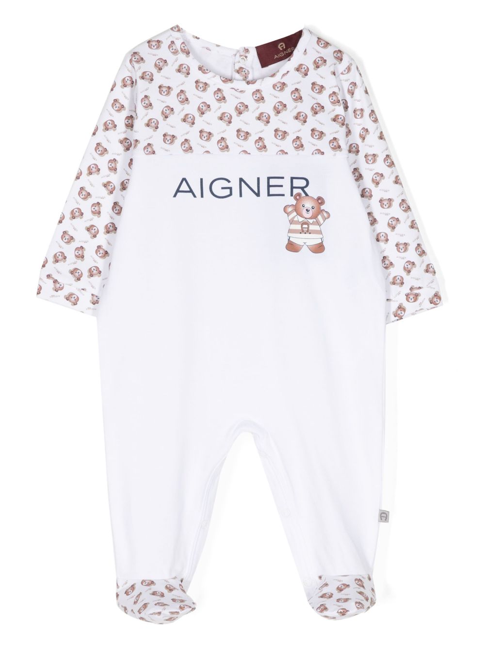 Aigner Kids 泰迪熊印花比马棉睡衣套装 - 白色