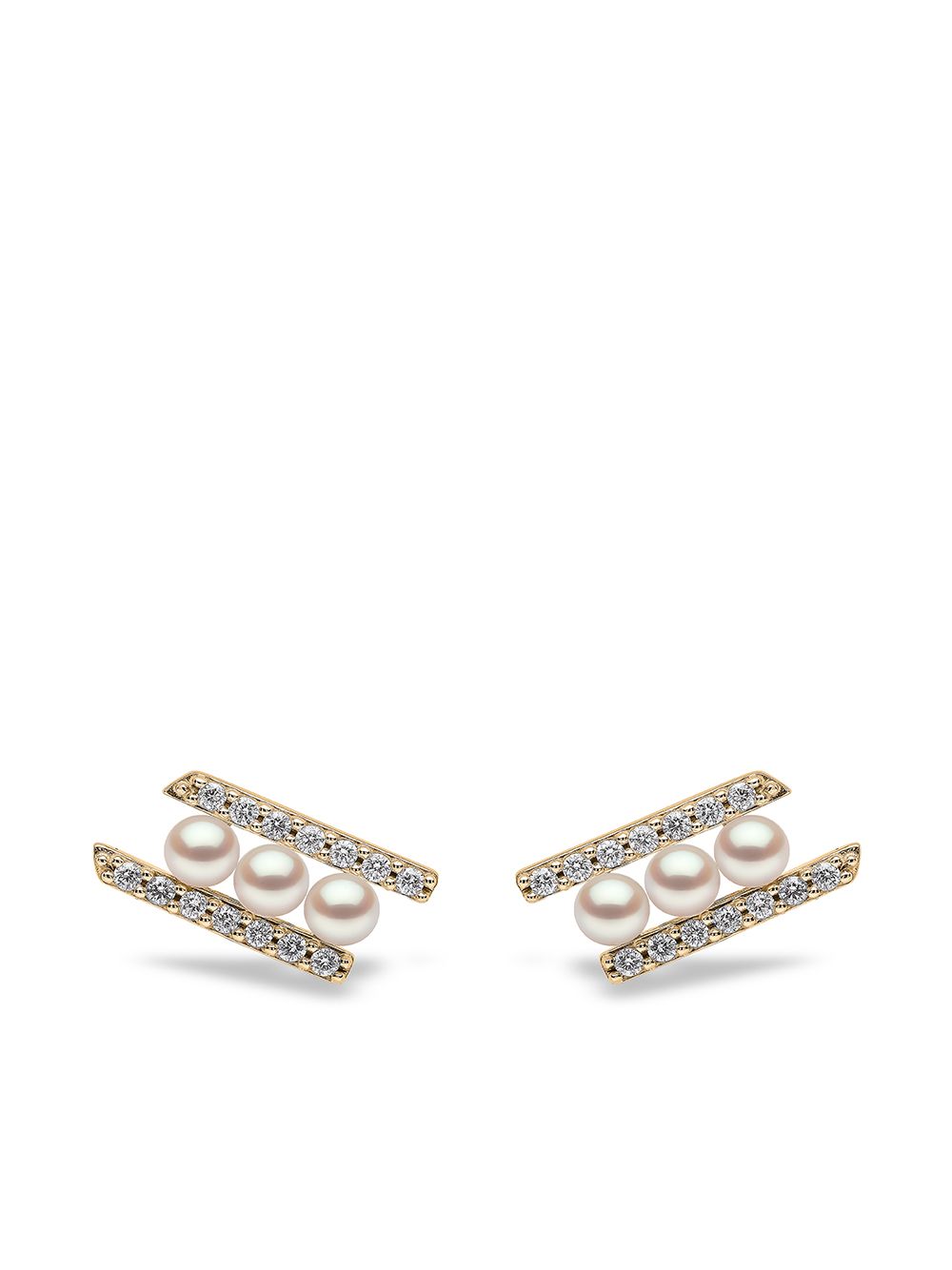 Yoko London Sleek 18K黄金阿古屋珍珠钻石耳环 - 金色