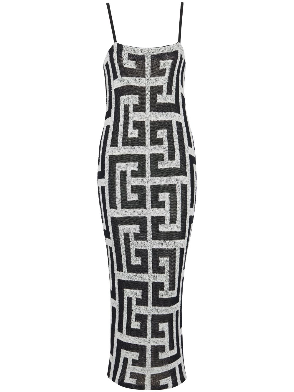 Balmain 经典logo提花中长连衣裙 - 黑色