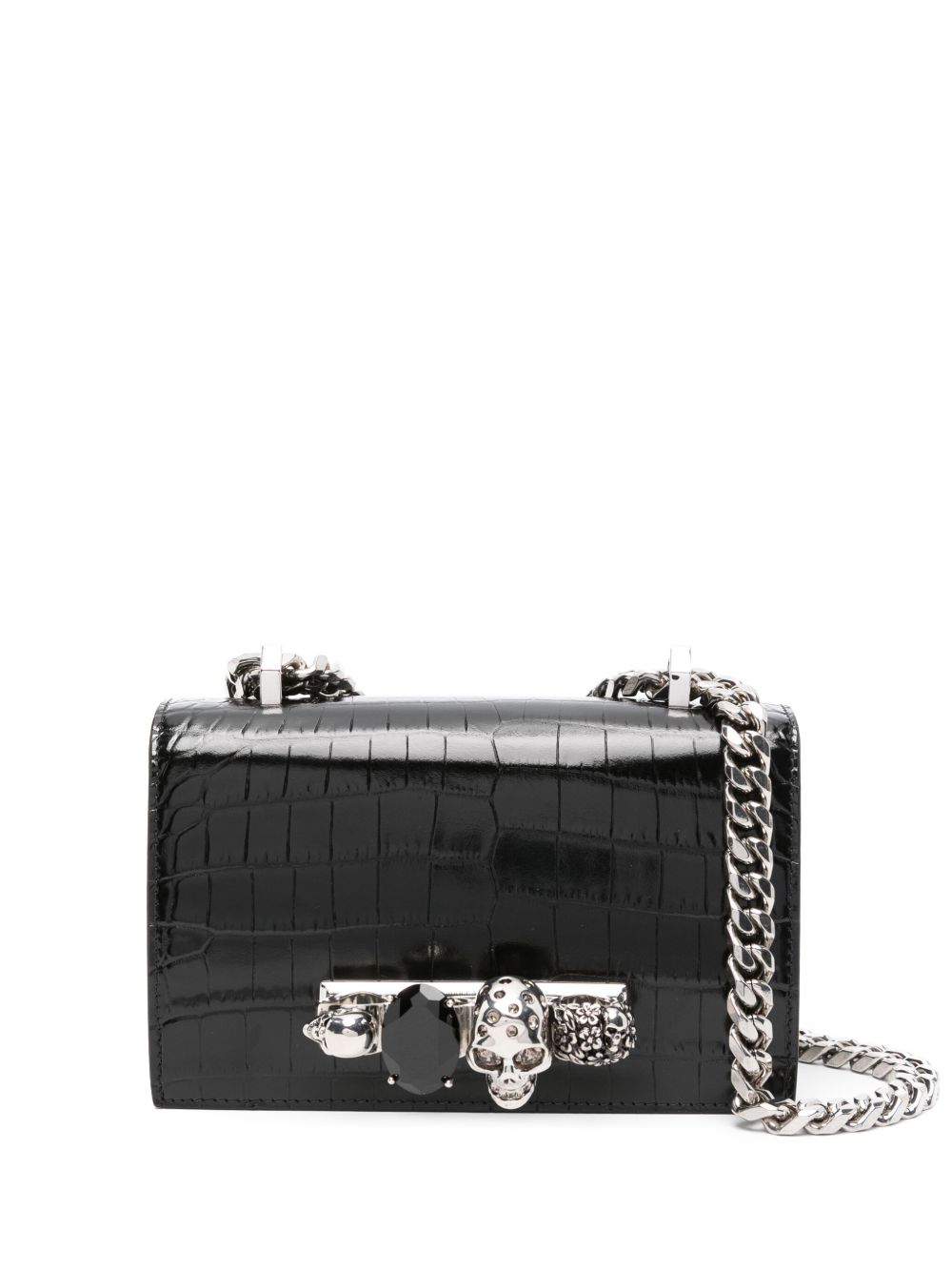 Alexander McQueen 亚历山大·麦昆 Jewelled 仿鳄鱼纹压纹迷你斜挎包 - 黑色