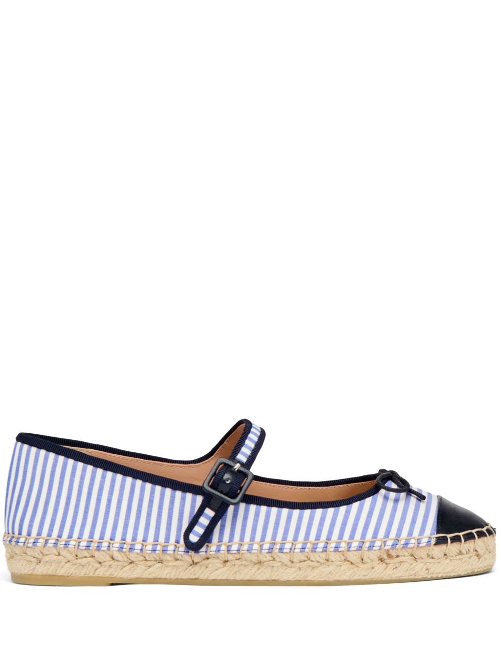 Malone Souliers 条纹平底草编鞋 - 蓝色