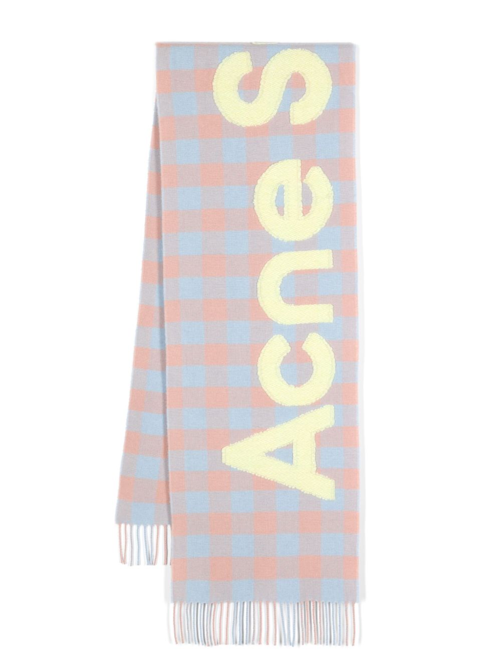 Acne Studios 标贴格纹羊毛围巾 - 蓝色