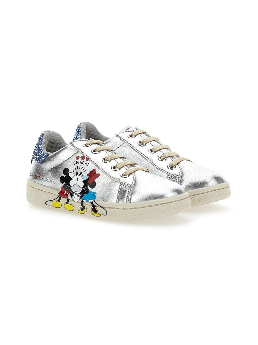 Moa Kids Mickey + Minnie 亮片金葱细节运动鞋 - 银色