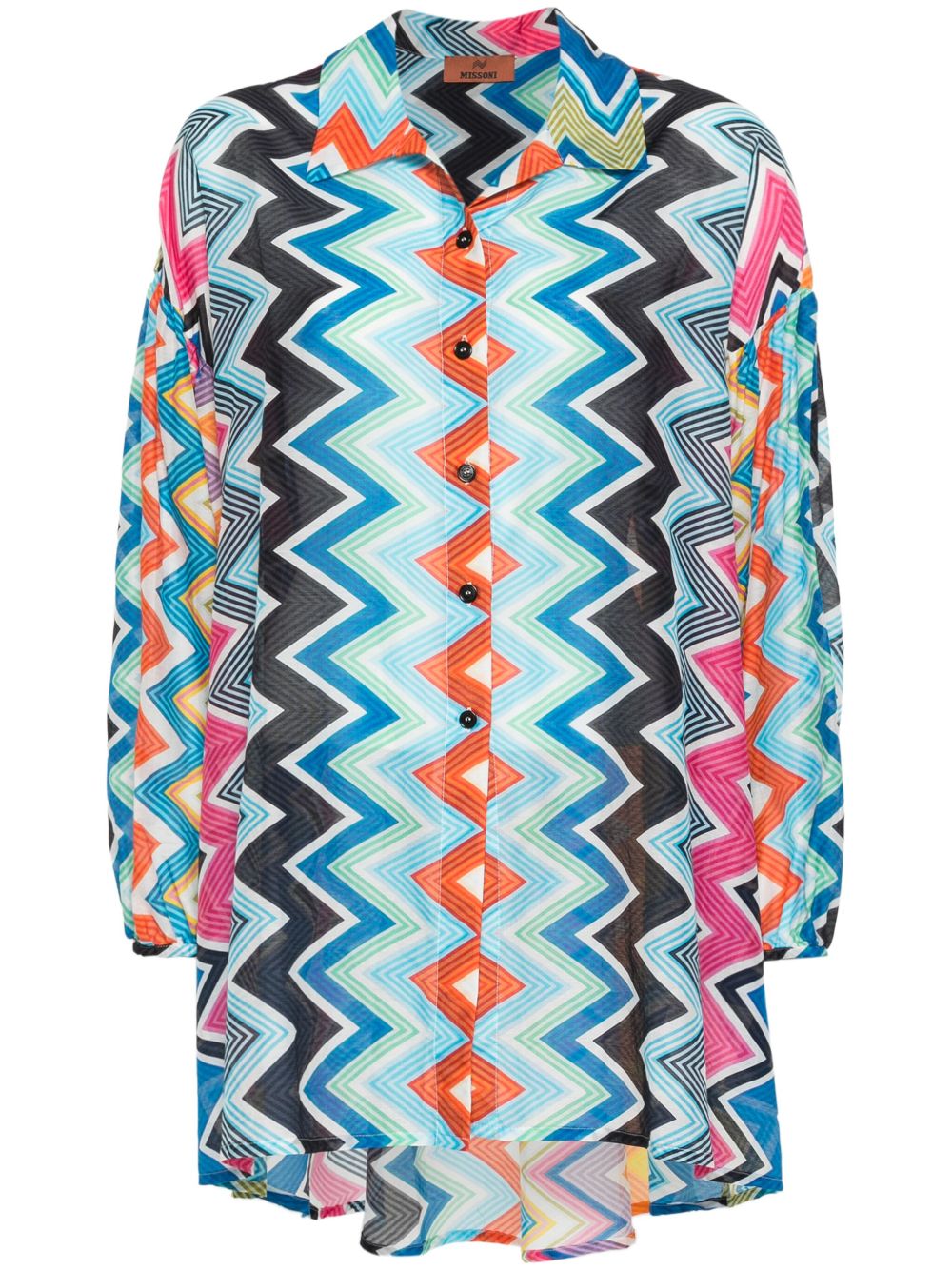 Missoni Z字形图案灯笼袖衬衫 - 蓝色