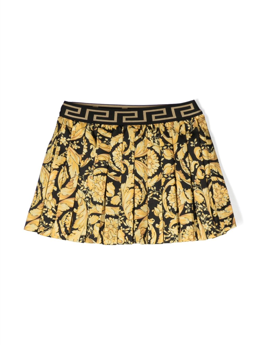 Versace Kids Barocco 印花百褶短款半身裙 - 黑色