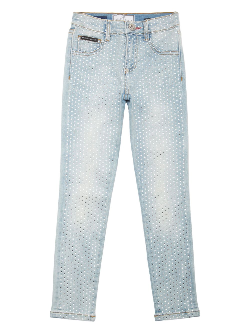 Philipp Plein Junior 晶饰五口袋直筒牛仔裤 - 蓝色