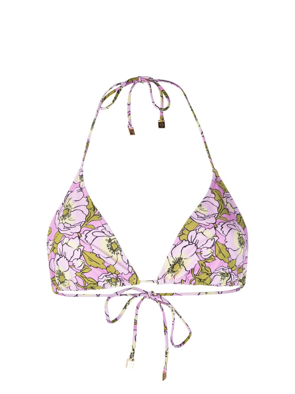 Tory Burch 花卉印花三角形比基尼上装 - 粉色