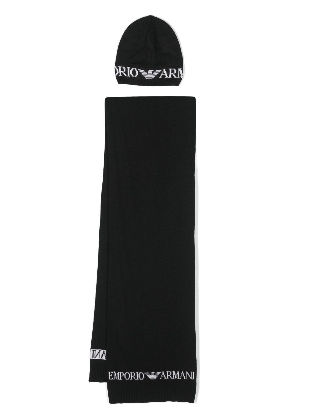 Emporio Armani logo提花围巾套装 - 黑色