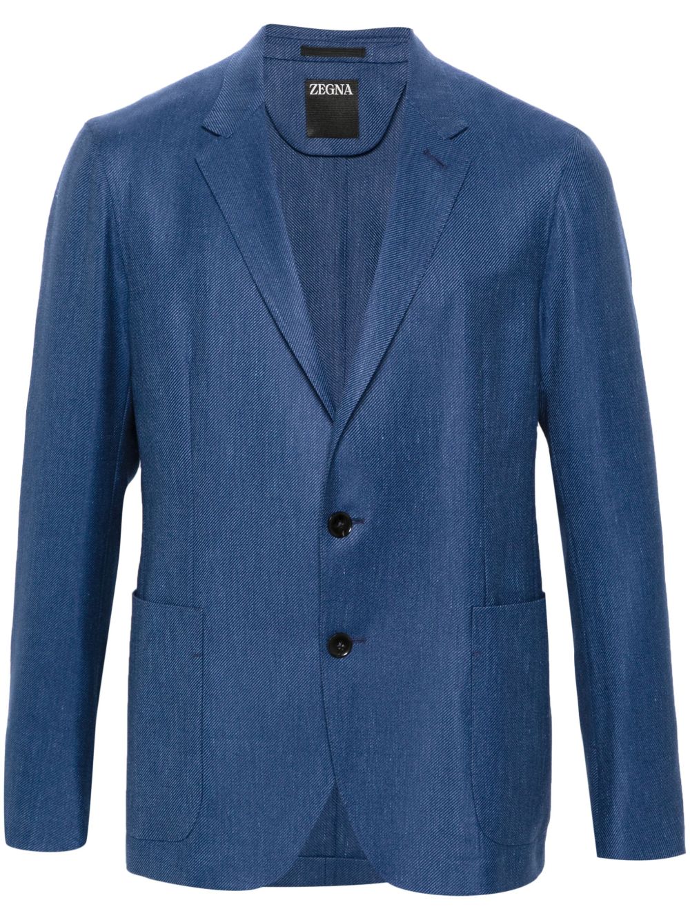 Zegna 梯形翻领单排扣西装夹克 - 蓝色