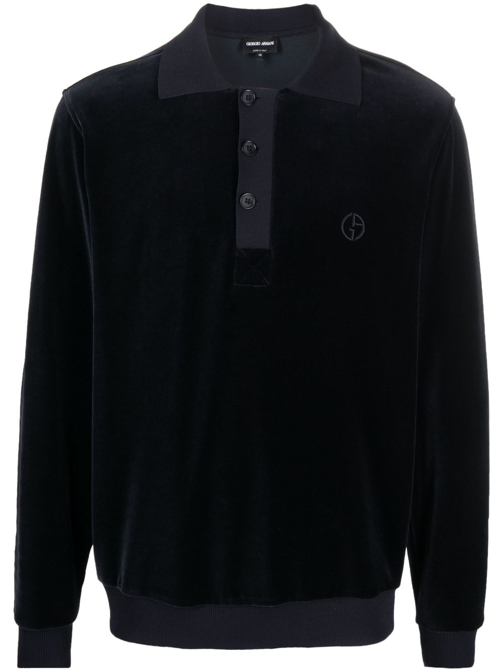 Giorgio Armani logo刺绣丝绒polo衫 - 蓝色