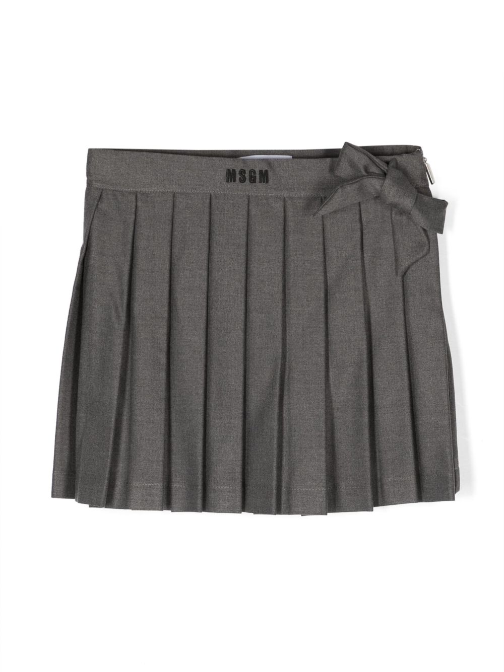 MSGM Kids 蝴蝶结细节百褶迷你半身裙 - 灰色