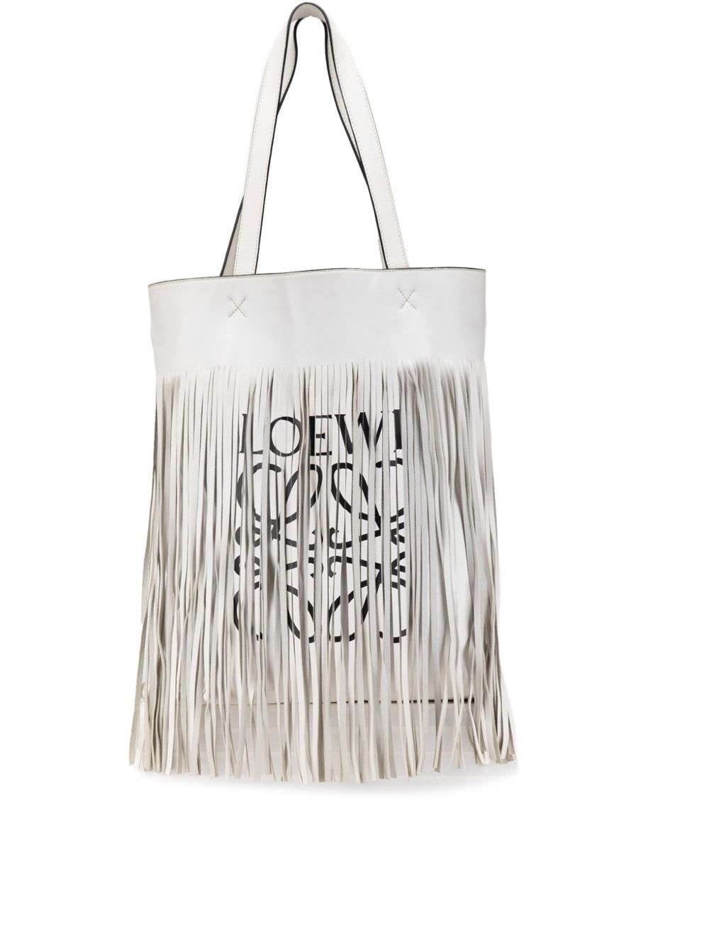 Loewe Pre-Owned Leather Vertical Logo Fringe 手提包（2010-2023年典藏款） - 白色
