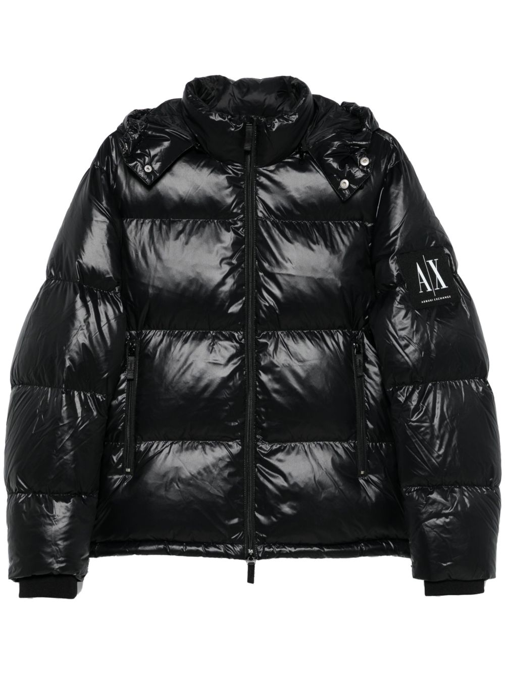 Armani Exchange 连帽拉链蓬松夹克 - 黑色