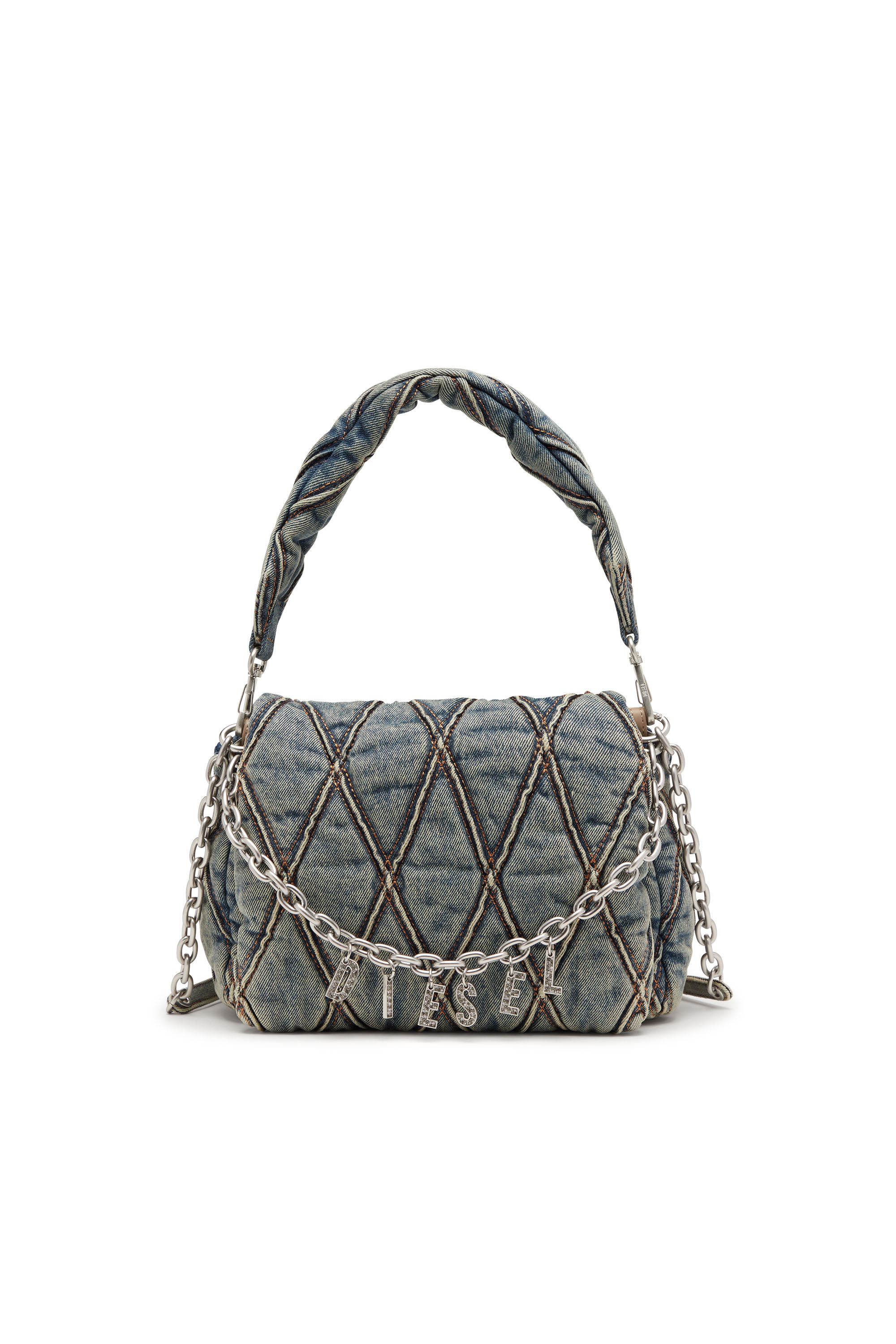 Diesel - Charm-D M-Handbag in quilted denim - Shoulder Bags - Woman - Blue