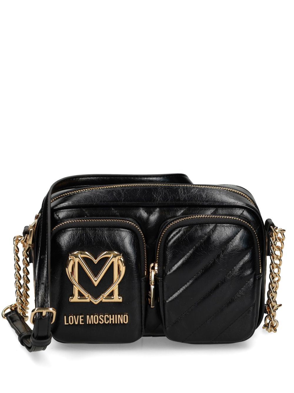 Love Moschino logo标牌斜挎包 - 黑色