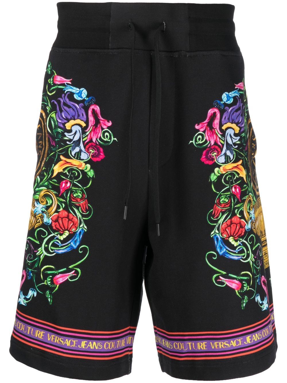 Versace Jeans Couture 抽象印花棉运动短裤 - 黑色