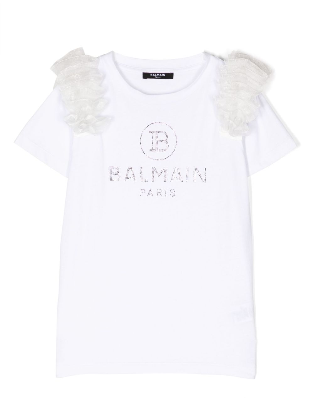 Balmain Kids logo缀饰花卉贴花T恤 - 白色