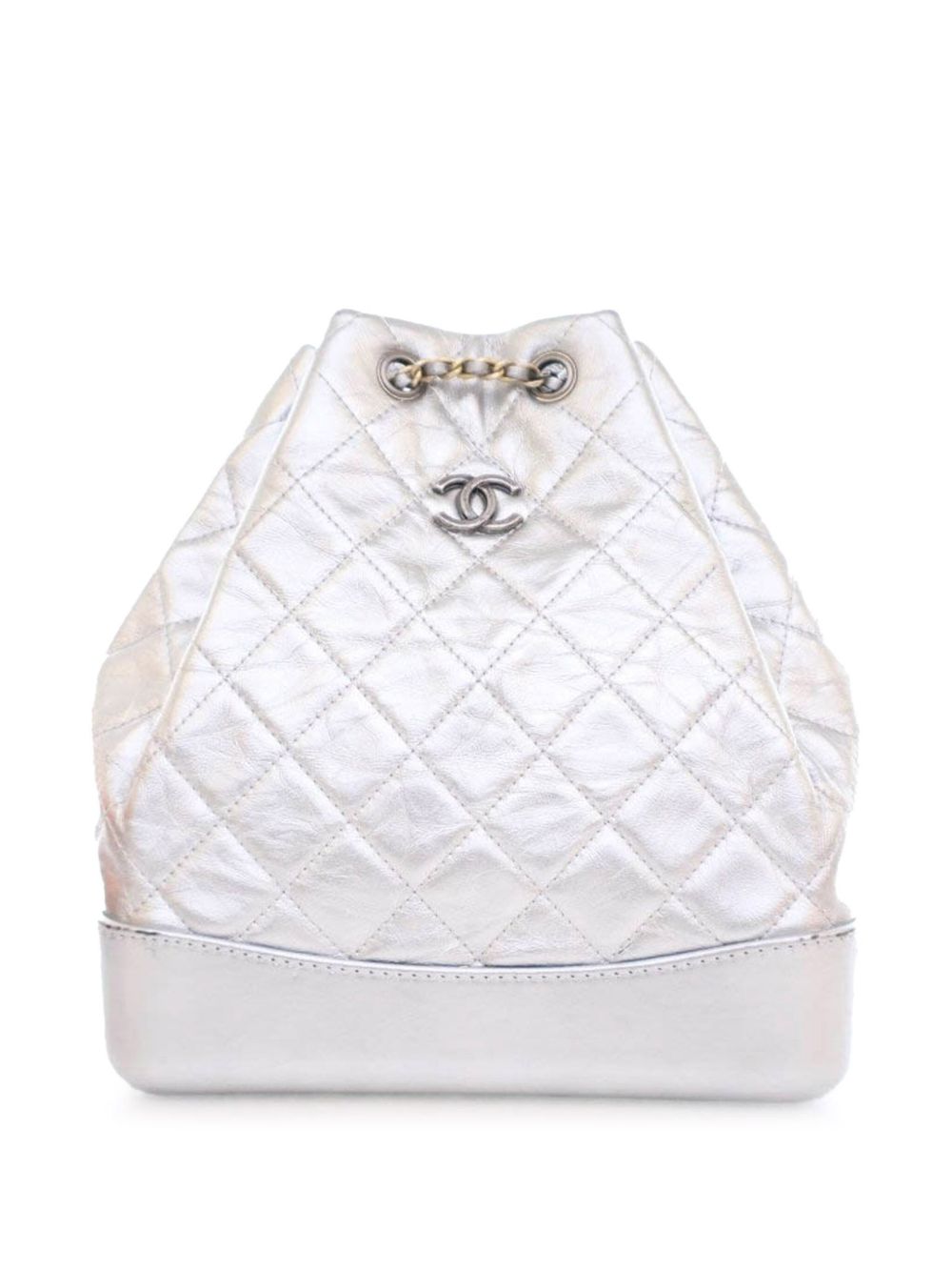 CHANEL Pre-Owned Gabrielle 金属感皱褶小牛毛双肩包（2017-2018年典藏款） - 银色