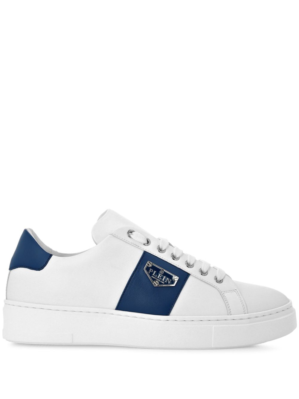 Philipp Plein logo标牌皮质运动鞋 - 白色