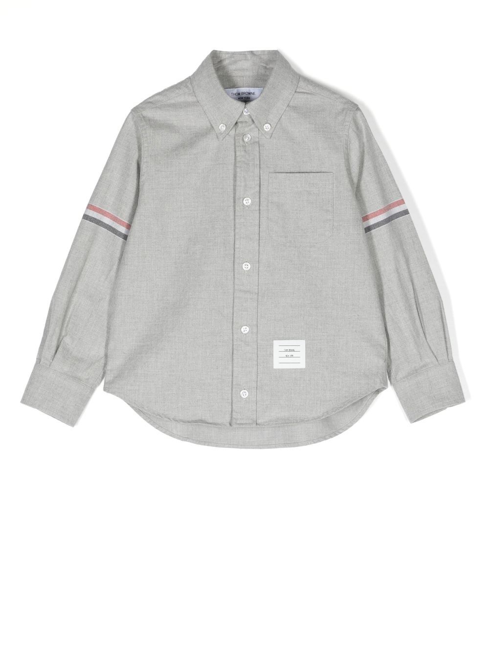 Thom Browne Kids 条纹细节棉衬衫 - 灰色