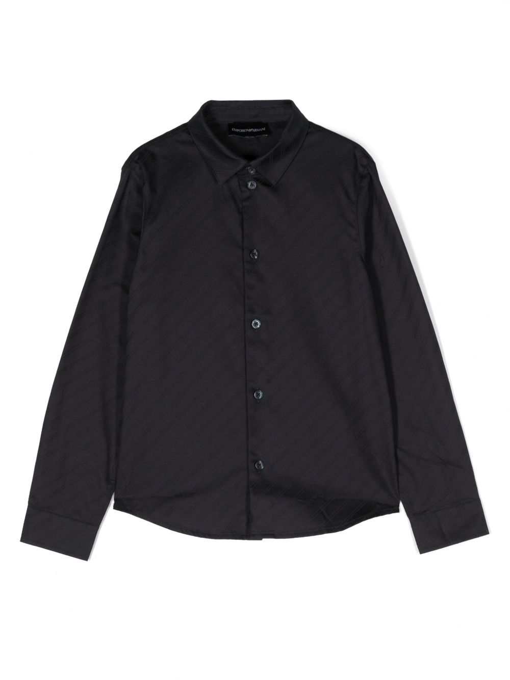 Emporio Armani Kids logo提花棉衬衫 - 蓝色