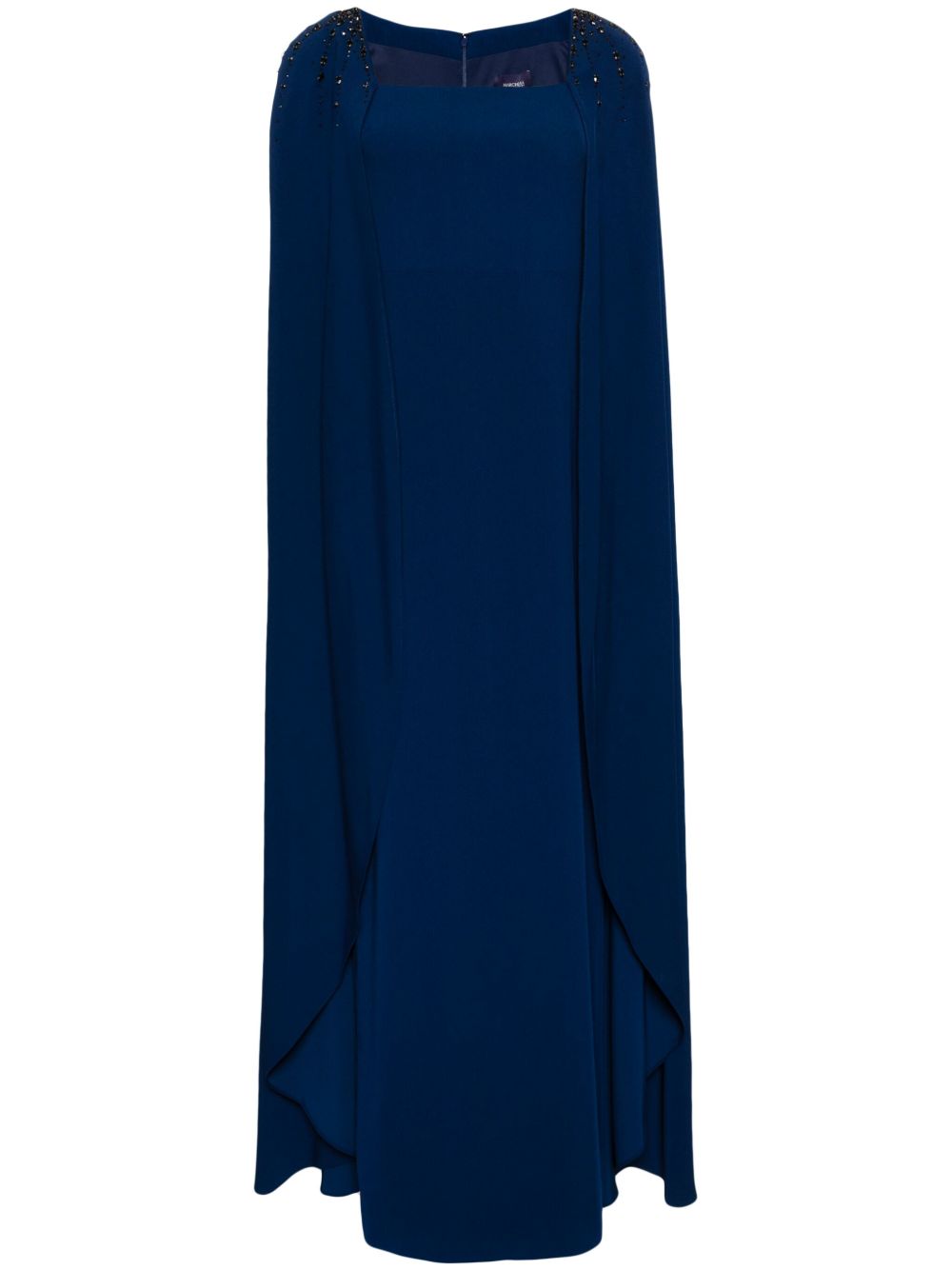 Marchesa Notte 晶饰斗篷式礼服 - 蓝色