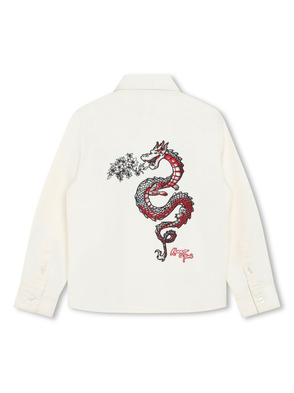 Kenzo Kids 飞龙刺绣棉衬衫 - 白色