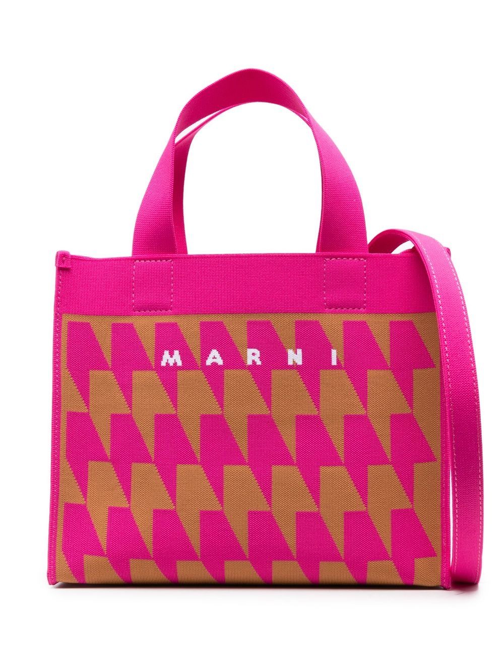 Marni 小号千鸟格纹印花手提包 - 粉色