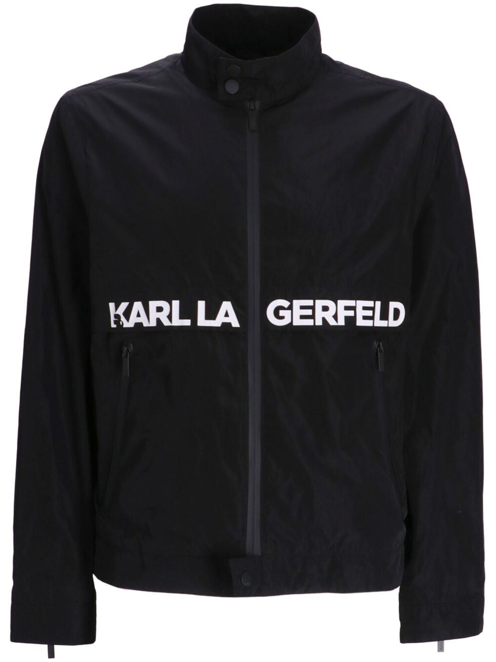 Karl Lagerfeld logo印花拉链夹克 - 黑色