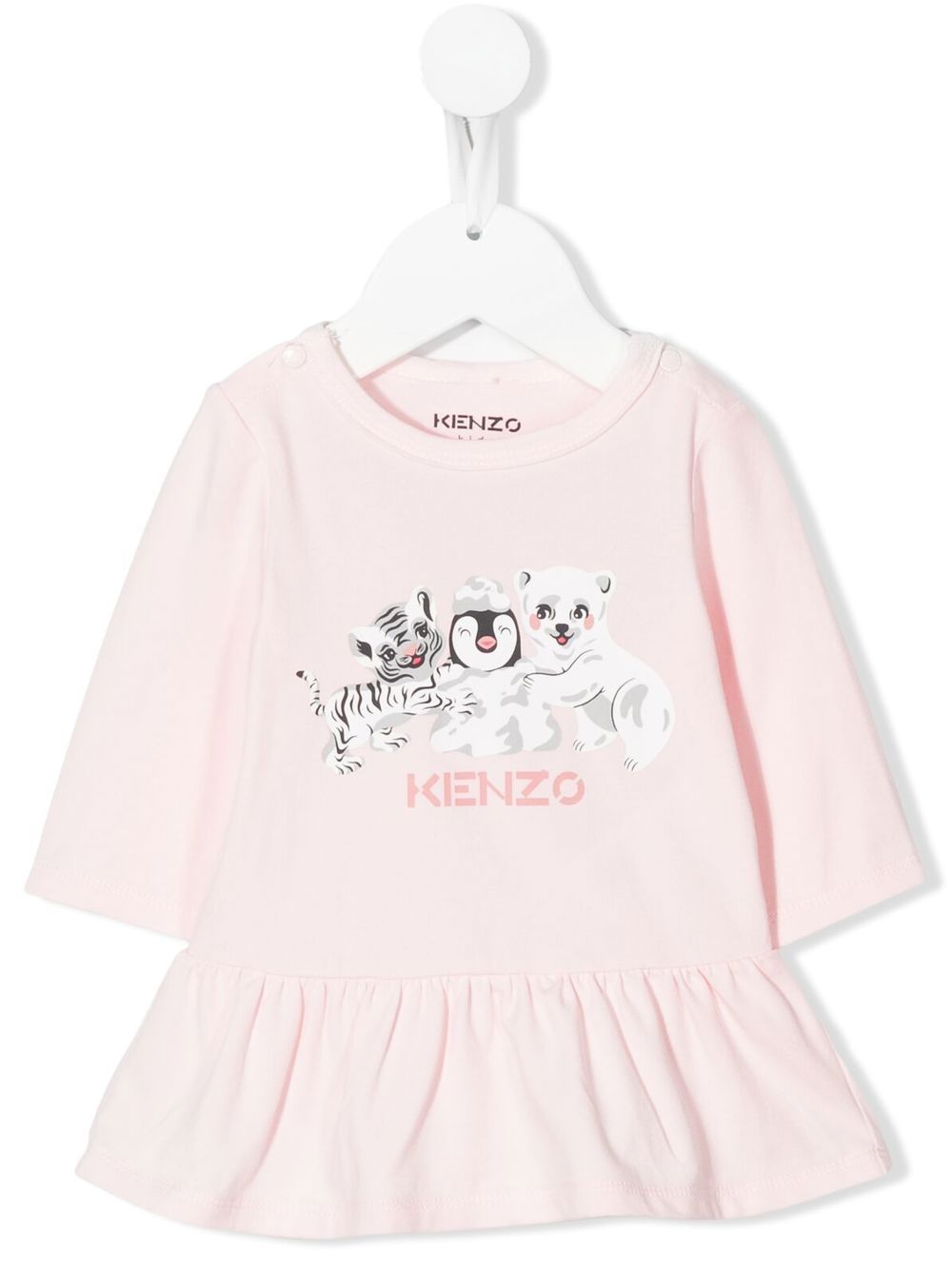 Kenzo Kids logo印花荷叶边连衣裙 - 粉色