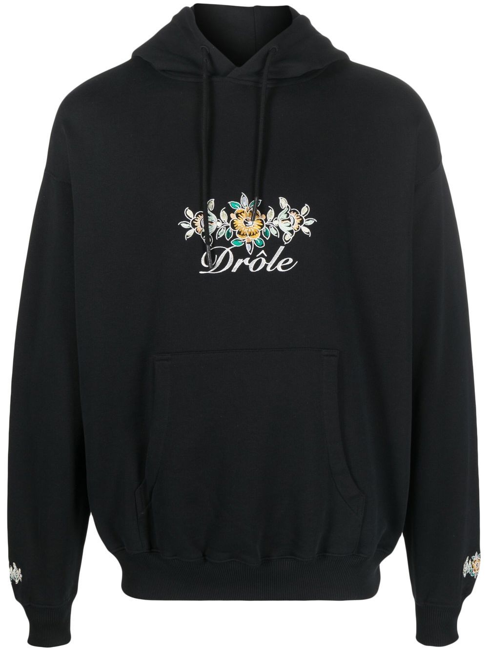 Drôle De Monsieur logo刺绣棉连帽衫 - 黑色