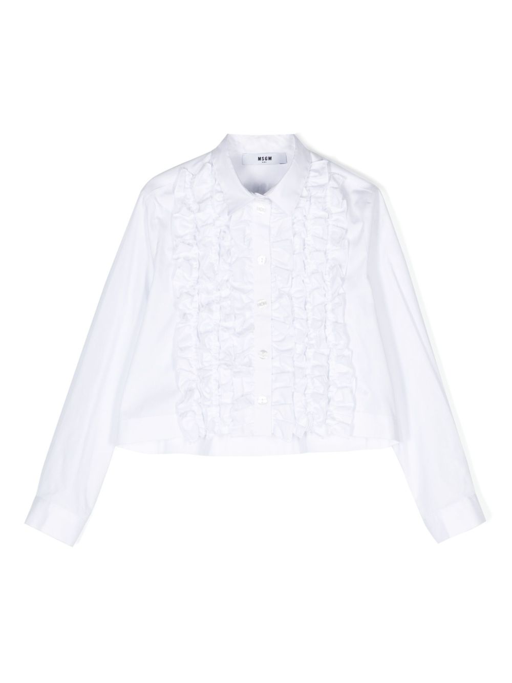 MSGM Kids 荷叶边棉短款衬衫 - 白色
