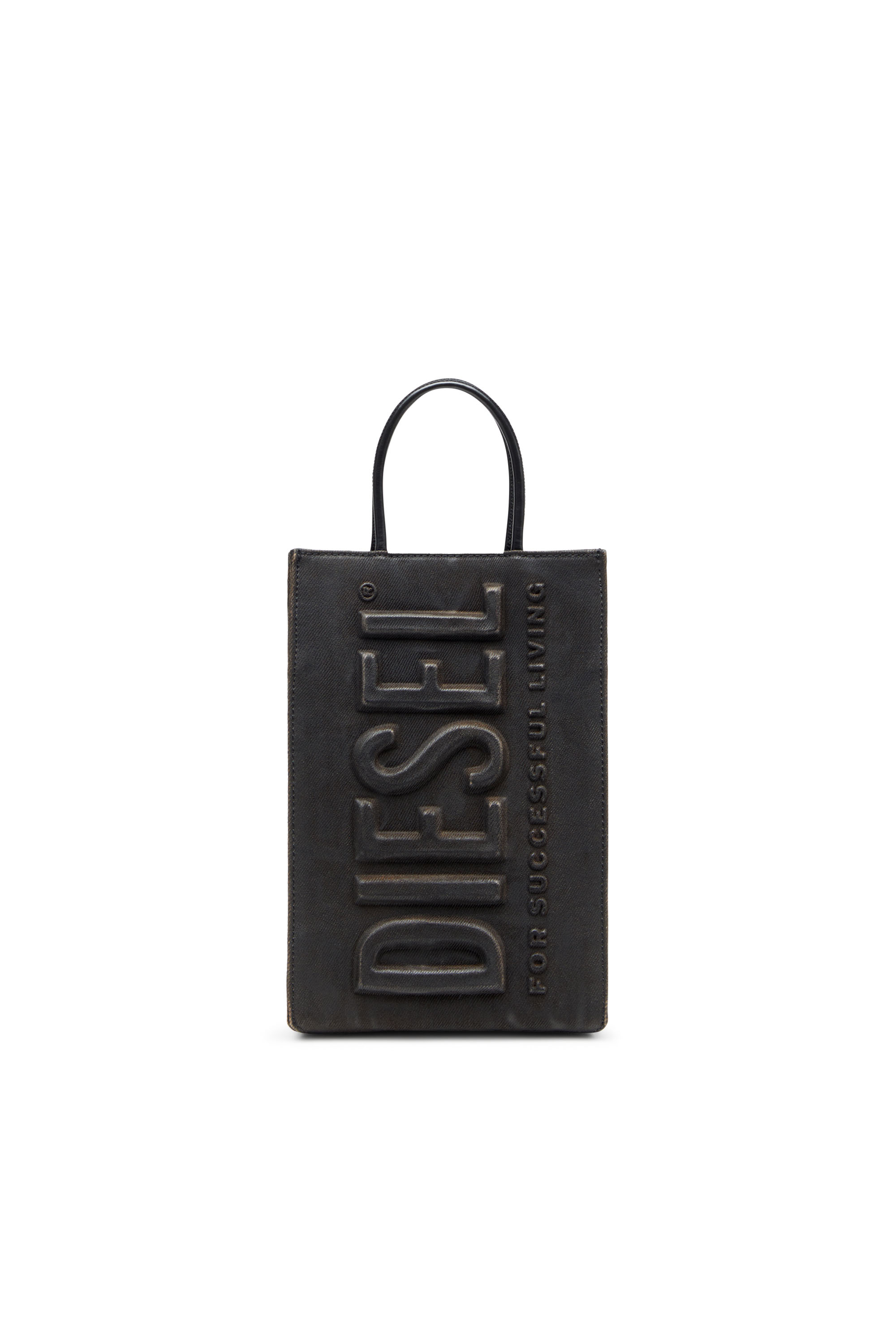 Diesel - Les Shoppers-Tote bag in coated flocked denim - Shopping Bags - Man - Black