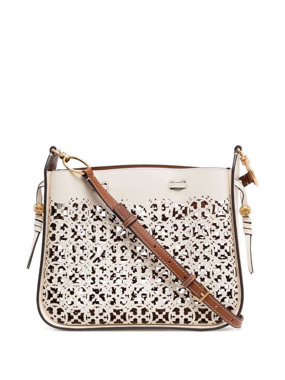 Tory Burch Bell 激光镂空经典logo单肩包 - 褐色