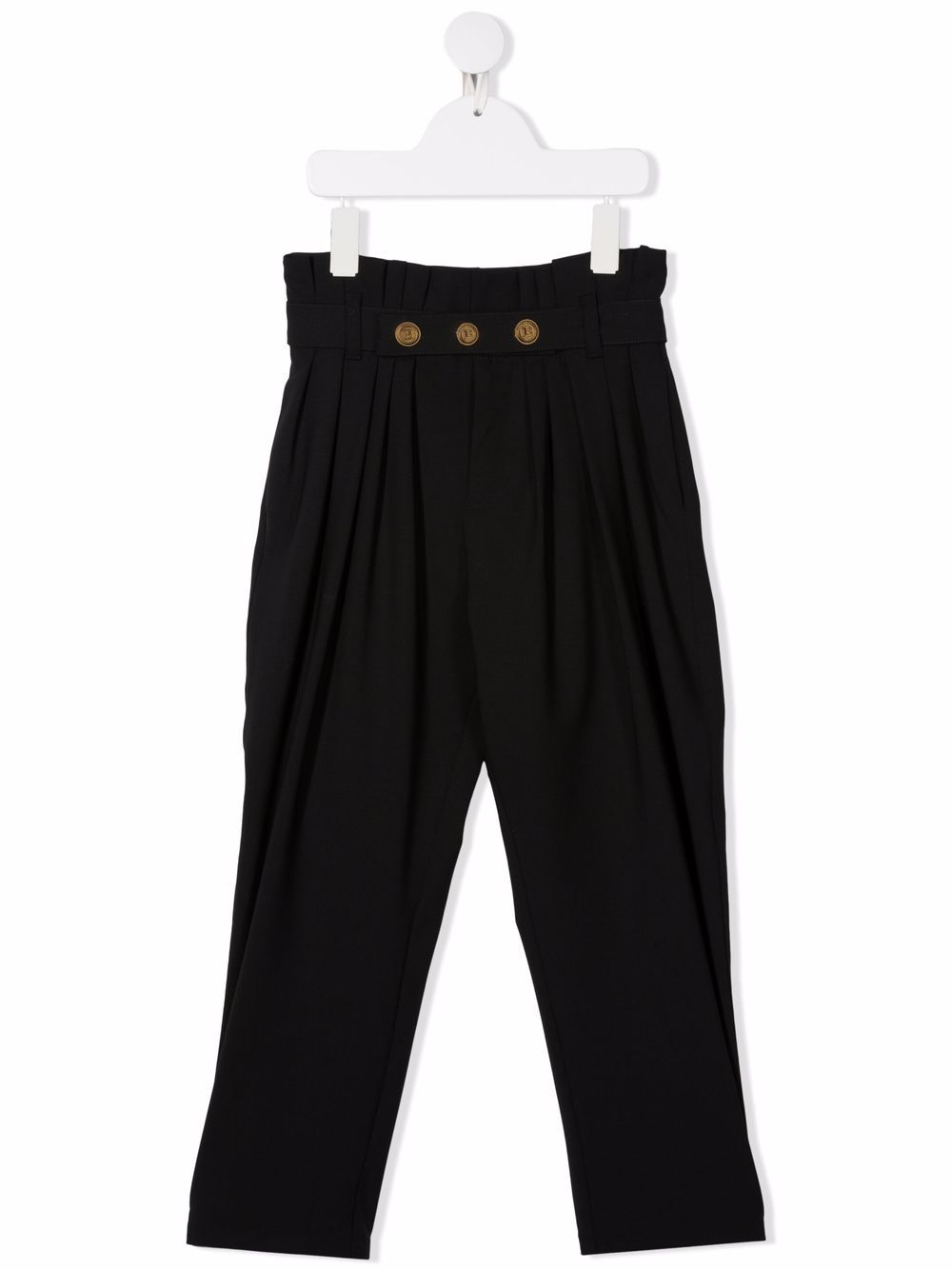 Balmain Kids 巴尔曼 褶饰细节束腰长裤 - 黑色