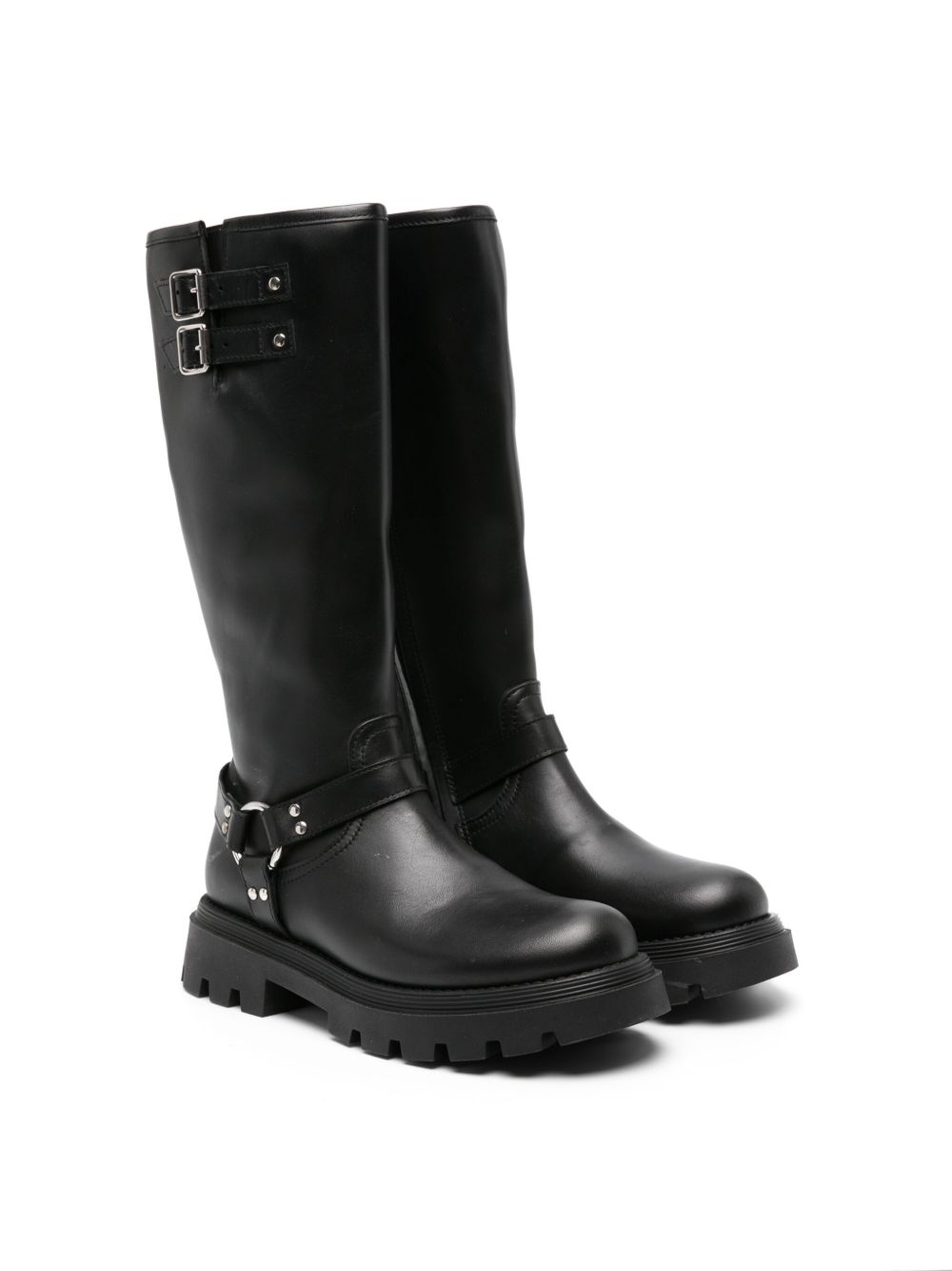 Gallucci Kids buckled knee-high leather boots - 黑色