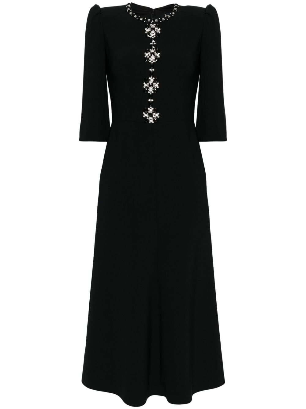 Jenny Packham Capote 晶饰中长连衣裙 - 黑色