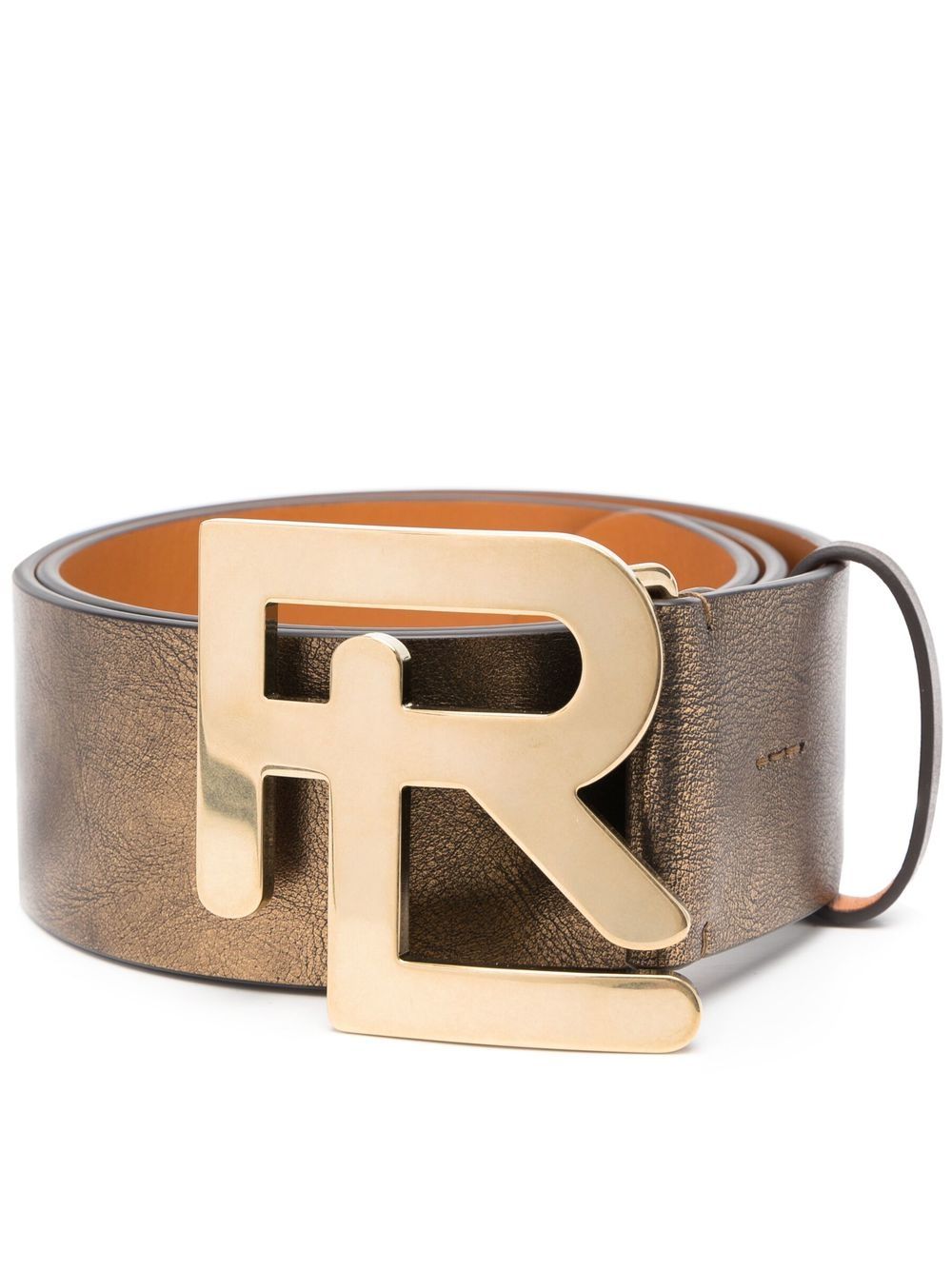 Ralph Lauren Collection logo扣环皮质腰带 - 金色